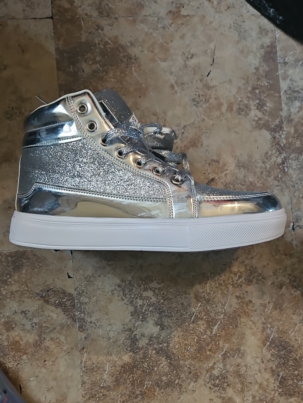 Women Silver High-Top Glitter Sneakers